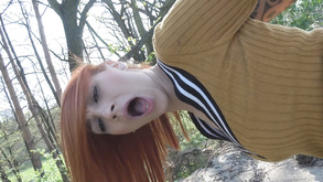 Smoking Hot Redhead Rides Big Fat Dong In The Woods